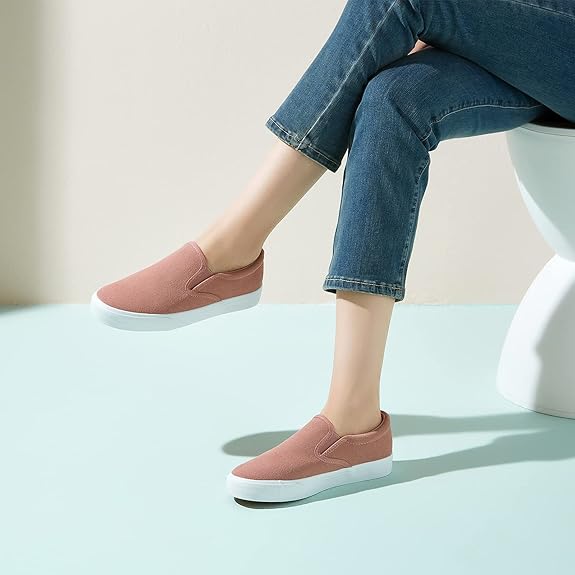 Women's Slip on Shoes Canvas Sneakers Loafers Non Slip Shoes Low Top Casual Shoes（Nude Pink.US7）