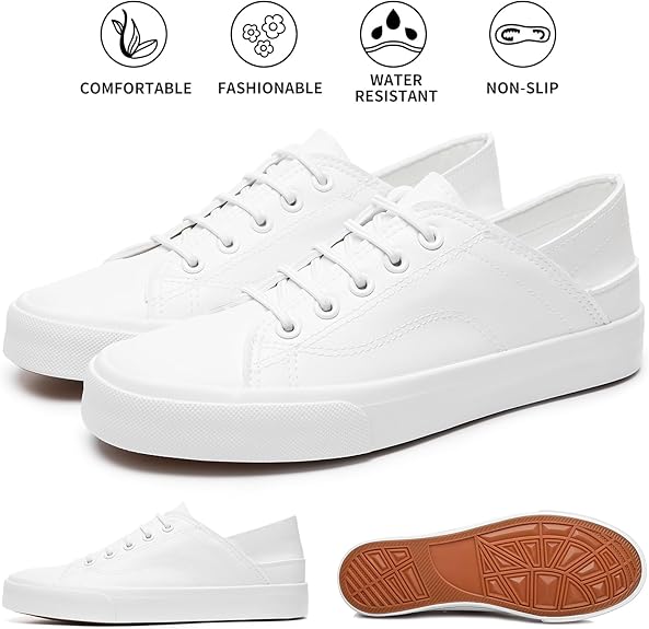 Women's Slip on Shoes PU Leather Slip on Sneaker Fashion White Tennis Shoes Low Top Black Casual Shoes