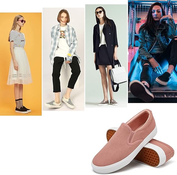 Women's Slip on Shoes Canvas Sneakers Loafers Non Slip Shoes Low Top Casual Shoes（Nude Pink.US7）