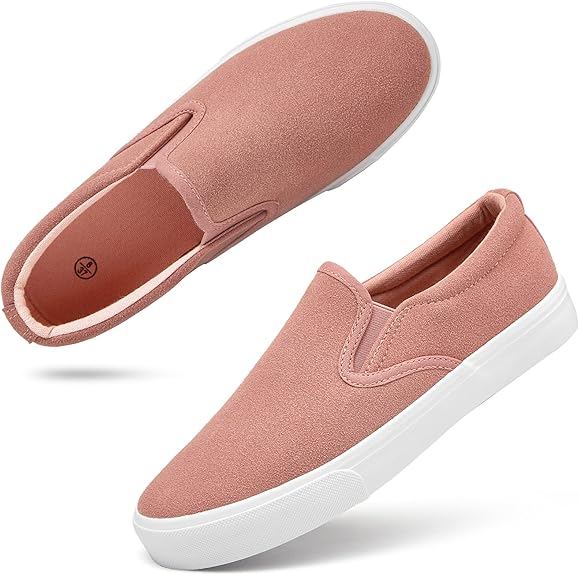 Women's Slip on Shoes Canvas Sneakers Loafers Non Slip Shoes Low Top Casual Shoes（Nude Pink.US7）